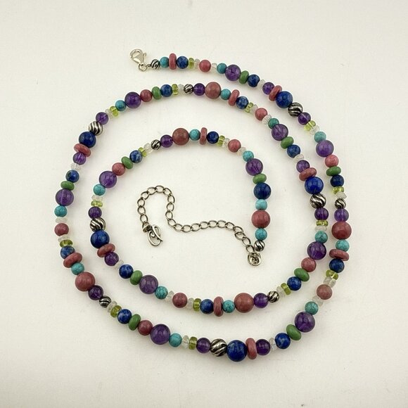 Carolyn Pollack Necklace Multi Gem Turquoise Lapis Amethyst Rhodonite Beaded 925 - Picture 3 of 12